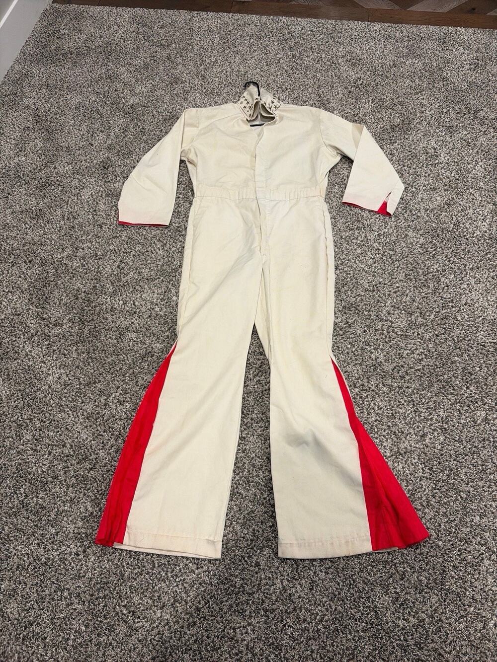 Vintage 70s Custom Elvis Jumpsuit stage Costume Scovill Zipper Star Studded Bell
